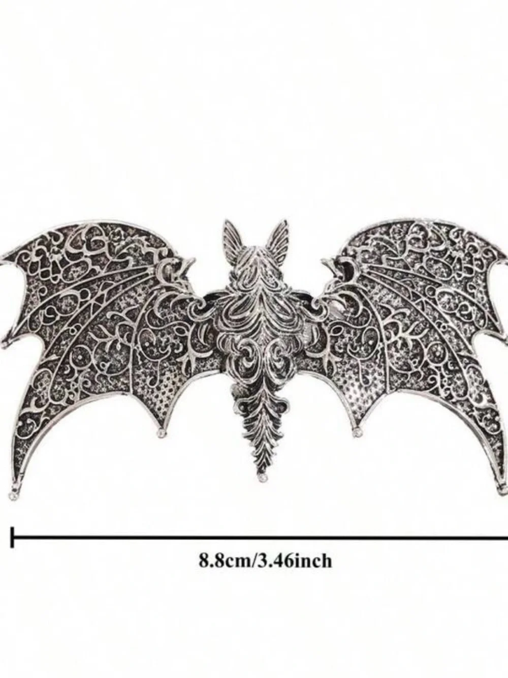 Gothic Elegant Ornate Bat Wing Metal Hair Clip Silver color Engraved details NWT